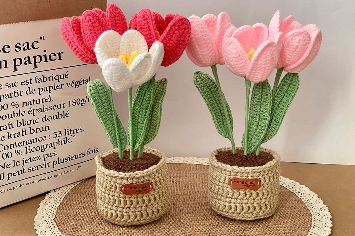 Tulipanes de Ganchillo Hechos a Mano en Maceta